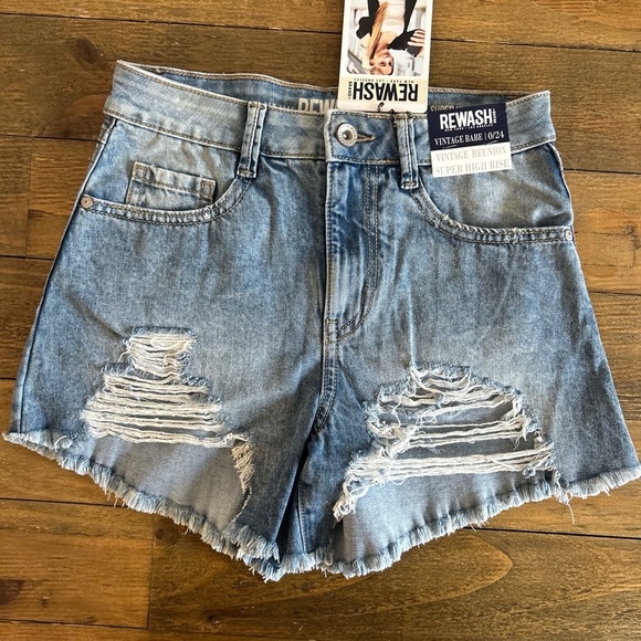 REWASH Nordstrom Jean Shorts Super High Rise Vintage Babe Distressed - Picture 1 of 8